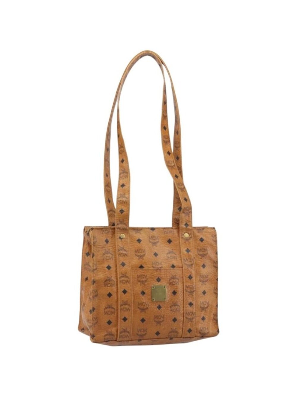 MCM Logogram Vicetos Tote Bag PVC Leather Brown Gold